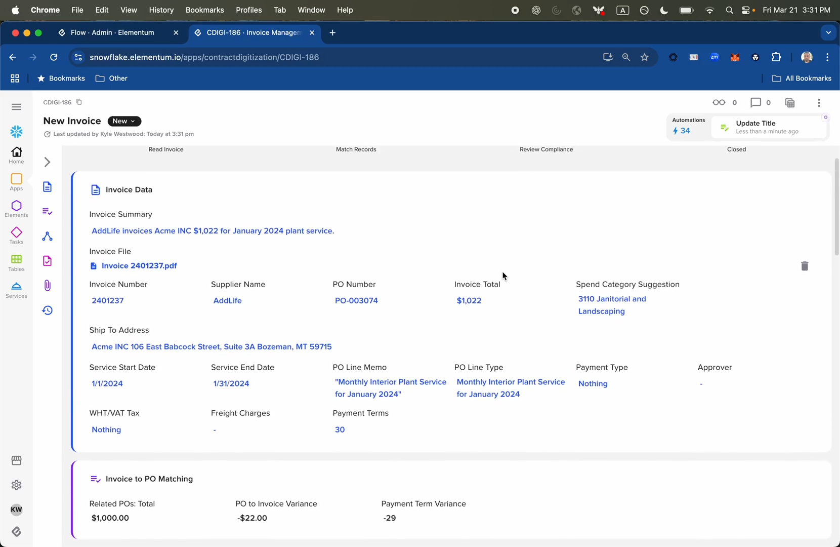 Invoice Digitization workflow